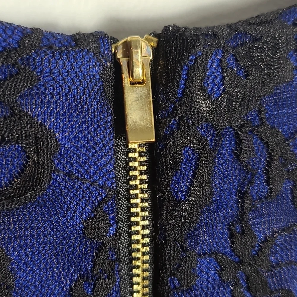 ALFANI Royal Blue With Black Lace Overlay / Black Skirt Sleeveless Dress Size 4P